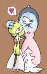  2girls absurdly_long_hair black_sclera blue_hair blue_headwear blush bob_cut brown_background closed_mouth colored_sclera colored_skin commentary_request eye_contact flat_chest full_body gardevoir gradient_hair green_hair green_skin hair_over_one_eye hand_on_another&#039;s_head hat hatterene heart interspecies light_blush long_hair looking_at_another looking_back motion_lines multicolored_hair multicolored_skin multiple_girls one_eye_covered open_mouth own_hands_together pink_hair pokemon pokemon_(creature) prehensile_hair red_eyes short_hair sidelocks simple_background speech_bubble split_mouth spoken_heart standing tears two-tone_hair two-tone_skin v_arms very_long_hair white_eyes white_skin witch_hat yuri yuri_(pixiv_76483886) 