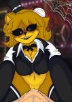  &lt;3 &lt;3_eyes absurd_res anthro armwear bear big_breasts blonde_hair bodily_fluids breasts cleavage clothed clothing cryptiacurves duo elbow_gloves female five_nights_at_freddy&#039;s ghost gloves golden_freddy_(fnaf) golden_fredina_(cally3d) hair handwear hi_res human humanoid humanoid_genitalia legwear lipstick looking_at_viewer makeup male male/female mammal patreon scottgames spirit stare suit thigh_highs webbster wide_hips 