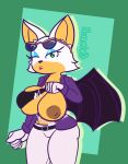  absurd_res anthro bat_wings belt big_breasts big_butt bottomwear breast_drop breasts butt cleavage cleavage_overflow clothed clothing crop_top eyewear eyewear_on_head female glasses glasses_on_head hi_res huge_breasts kissing membrane_(anatomy) membranous_wings midriff nokamiwd pants rouge_the_bat sega shirt simple_background solo sonic_the_hedgehog_(series) the_murder_of_sonic_the_hedgehog thick_thighs tight_bottomwear tight_clothing tight_pants topwear wide_hips wings 