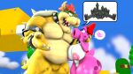  &lt;3 anthro areola big_breasts birdo birdo_(character) bow_accessory bowser breasts butt claws clitoris cobaltapple collar detailed_background digital_media_(artwork) duo feet female genitals grass hi_res humanoid koopa male mammal mario_bros muscular nintendo nipples nude outside pink_body plant pussy reptile scalie siphon_(anatomy) smile spikes tail thick_thighs toe_claws tree 