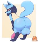  absurd_res animal_genitalia animal_penis anthro balls big_butt big_penis blue_body butt canine_genitalia canine_penis erection generation_4_pokemon genitals hi_res huge_butt huge_penis looking_at_viewer lucario male nintendo pancakesbakecakes penis pokemon pokemon_(species) simple_background solo standing tail 