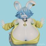  &lt;3 1:1 absurd_res anthro bent_over big_breasts blue_hair blue_mouth blue_tongue bom39 breasts buckteeth cleavage clothed clothing collar dividebyezer0 ear_piercing ear_ring exposed_shoulders floppy_ears fur gold_(metal) gold_jewelry gynomorph hair hands_out heart_necklace hi_res huge_breasts intersex jewelry lagomorph leporid male_(lore) mammal multicolored_hair piercing rabbit ring_piercing short_hair smile solo sweater teeth thick_thighs tongue topwear tristan_(bluebunboi) two_tone_hair white_body white_fur wide_hips yellow_clothing 