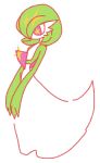  1girl ame_(metorui) bob_cut colored_skin commentary_request flat_chest flat_color full_body gardevoir green_hair green_skin hair_over_one_eye highres multicolored_skin one_eye_covered own_hands_together pokemon pokemon_(creature) red_eyes short_hair simple_background sketch solo sparkle star-shaped_pupils star_(symbol) symbol-shaped_pupils two-tone_skin v_arms white_background white_skin 