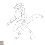  1:1 2023 anthro clothed clothing darnathi digitigrade foxenawolf fur greyscale hair kyanite_(half-lite) male membrane_(anatomy) monochrome sketch solo tail webbed_hands 