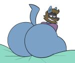  anthro beard big_butt blue_body bottomless brown_hair bubble_butt butt clothed clothing cole_(colelucario) colelucario facial_hair generation_4_pokemon grin hair hi_res huge_butt looking_at_viewer looking_back looking_back_at_viewer lucario male nintendo pokemon pokemon_(species) rear_view smile solo wide_hips 