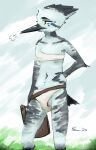  2020 anthro avian baggy_clothing barely_visible_genitalia beak bird breath chest_wraps clothed clothing feathers female genitals hi_res navel nopetrol outside portrait pussy satchel solo tail_feathers three-quarter_portrait underwear wraps 