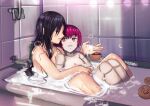  2girls absurdres android bath bathing bathroom bathtub black_hair breasts colored_skin completely_nude convenient_censoring dorothy_haze gotuya hair_down highres hug hug_from_behind jill_stingray long_hair medium_breasts multiple_girls nude purple_eyes purple_hair rubber_duck shared_bathing short_hair sitting sitting_on_lap sitting_on_person small_breasts soap_bubbles soap_censor tile_wall tiles va-11_hall-a wet wet_hair white_skin yuri 