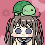  1girl :3 animal brown_hair chibi indie_virtual_youtuber jazz_jack long_hair lowres neuro-sama purple_eyes school_uniform serafuku smile turtle two_side_up vedal987 virtual_youtuber 