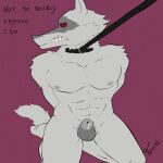  absurd_res anthro canid canine canis chastity_cage chastity_device dark_sclera death_(personification) death_(puss_in_boots) fennel_anise fur grey_body grey_fur hi_res humanoid humiliation kneeling leash male mammal muscular muscular_male red_eyes solo submissive submissive_male sumbmissive_anthro tail wolf 