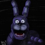  2015 4_fingers anthro black_background black_nose bonnie_(fnaf) fingers five_nights_at_freddy&#039;s fur lagomorph leporid male mammal moxifoxi open_mouth pink_eyes purple_body purple_fur rabbit scottgames simple_background solo teeth 