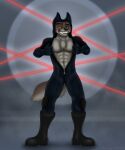  abs anthro canid canine canis catsuit_(disambiguation) digital_media_(artwork) dreamworks heist hi_res invalid_tag jumper laser male mammal movie_(disambiguation) mr._wolf pecs pose solo the_bad_guys wolf 