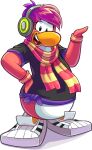  alpha_channel avian bird black_clothing black_shirt black_topwear bracelet clothing club_penguin dj_cadence female footwear full-length_portrait hair hand_on_hip headphones jewelry looking_at_viewer multicolored_scarf official_art open_mouth pattern_clothing pattern_scarf penguin pink_hair pink_scarf portrait scarf shirt shoes short_hair solo striped_clothing striped_scarf stripes topwear two_tone_scarf unknown_artist upper_teeth_only yellow_scarf 