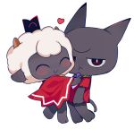  1boy 1other animal_ears animal_focus blush cat cat_ears cat_tail closed_eyes cult_of_the_lamb extra_eyes heart highres horns hug inudogsaikou red_crown_(cult_of_the_lamb) sheep sheep_ears sheep_horns tail the_lamb_(cult_of_the_lamb) the_one_who_waits_(cult_of_the_lamb) tunic 