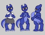  absurd_res dinosaur dragon eyewear ezgrotto female feral flat_chested glasses hi_res humanoid office_clothing office_lady reptile scalie solo tail thick_tail 