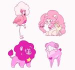  animal animal_focus animalization bird deer flamingo full_body highres hua_hua_de_meme lion pearl_(steven_universe) pink_diamond_(steven_universe) pink_fur pink_pearl_(steven_universe) rose_quartz_universe sheep sitting standing standing_on_one_leg steven_quartz_universe steven_universe white_background 