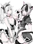  2girls absurdres animal_ears black_hair breasts cat_ears cat_girl choker cleavage final_fantasy final_fantasy_xiv freckles garter_straps highres lakugali_shiki low_twintails maid maid_headdress miniskirt miqo&#039;te multiple_girls panties skirt thighhighs twintails underwear white_hair 