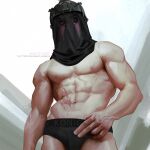  1boy abs artist_name bara black_male_underwear briefs call_of_duty call_of_duty:_modern_warfare_2 covered_face helmet highres huntang513 konig_(call_of_duty) large_pectorals looking_at_viewer male_focus male_underwear mask muscular muscular_male navel nipples pectorals scar scar_on_stomach solo twitter_username underwear 