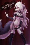  2023 absurd_res anthro areola breasts canid canid_demon clohted demon english_text female fur genitals grey_body grey_fur hellhound helluva_boss hi_res looking_at_viewer loona_(helluva_boss) mammal multicolored_body multicolored_fur nipples pussy sammyphan solo text white_body white_fur 