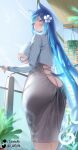  animal_humanoid big_breasts big_butt blue_hair bottomwear breasts butt cat_humanoid clothing felid felid_humanoid feline feline_humanoid female hair hi_res humanoid looking_at_viewer looking_back looking_back_at_viewer mammal mammal_humanoid skirt smile solo zasshu 