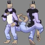  1:1 absurd_res anthro antlers bulge clawed_fingers claws clothed clothing detailed_bulge fully_clothed furgonomics hi_res hindpaw horn male pawpads paws solo tail tan_body thecore34 toe_claws unknown_species 
