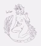  2023 anthro arm_feathers blush breasts dinosaur dromaeosaurid english_text eyewear eyewear_only feathers female genitals glasses glasses_only goodbye_volcano_high hair kneeling lazcyc13 licking licking_lips licking_own_lips long_tail microraptor monochrome navel nipples nude pussy reptile sage_(gvh) scalie simple_background snoot_game solo tail tail_feathers text theropod third-party_edit tongue tongue_out 