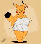 &lt;3 2023 3_toes anthro bangs big_breasts black_nose bodily_fluids bottomless breasts brown_eyes chubby_anthro chubby_female cleft_tail clothed clothing cosplay_pikachu_(character) feet female fingers generation_1_pokemon ghost_drawings heart_tail hi_res kanna_(joaoppereiraus) markings nintendo one_eye_closed open_mouth open_smile pikachu pokemon pokemon_(species) pokemorph short smile solo stack sweat tail tail_markings thick_thighs toes towel water wink yellow_body yellow_hairs yellow_skin 