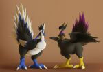  2022 absurd_res avian avian_taur biped biped_taur blue_body blue_skin chocobo_taur claws digital_media_(artwork) digital_painting_(artwork) digitigrade dipstick_feathers duo feathers finger_claws folded_wings green_eyes hand_on_face hands_on_hips hi_res kerchief kerchief_only male mostly_nude multicolored_body multicolored_feathers neckerchief neckerchief_only nova-drox nude_male nude_taur open_mouth purple_eyes shaded shadow signature simple_background small_upper_body soft_shading spread_wings standing tail_feathers tallyn talons taur toe_claws wings year yellow_body yellow_skin zarakon 