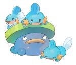  animal_focus closed_eyes commentary_request full_body highres looking_at_another lotad mudkip newo_(shinra-p) no_humans open_mouth pokemon pokemon_(creature) simple_background white_background 