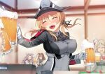  4girls alcohol beer beer_mug blonde_hair blush breasts closed_eyes covered_nipples cup gin&#039;ichi_(akacia) gloves grey_headwear hair_between_eyes hat holding holding_cup jun&#039;you_(kancolle) kantai_collection large_breasts long_hair long_sleeves low_twintails military_uniform mug multiple_girls open_mouth peaked_cap pola_(kancolle) prinz_eugen_(kancolle) saratoga_(kancolle) smile twintails uniform white_gloves 