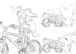  3_fingers anthro bicycle biped bodily_fluids braixen dipstick_tail female fingers generation_6_pokemon hi_res inner_ear_fluff looking_back markings monochrome nintendo pokemon pokemon_(species) sealer4258 simple_background solo stick tail tail_markings tears training_wheels tuft 