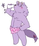  anthro back_mane bathym blush bottled_milk canid canine canis chest_tuft demon drinking_milk eyes_closed lifewonders living_tail male mammal mane milk minminsemi pecs public_bath red_eyes solo tail tokyo_afterschool_summoners towel towel_only tuft unusual_anatomy unusual_tail wolf 