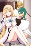  absurdres angel_wings bedroom bird blonde_hair blue_eyes calca_bessarez dress duck highres non-web_source overlord_(maruyama) queen white_dress wings 