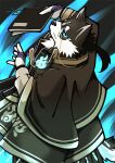  anthro black_and_white_fur black_clothing black_sclera blue_eyes book canid canine canis clothing domestic_dog eyewear glasses hi_res high-angle_view kakeroid lifewonders male mammal masanori robe solo tokyo_afterschool_summoners 