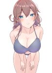  1girl absurdres breasts cleavage commentary_request cowboy_shot grey_background hands_on_own_thighs highres kantai_collection large_breasts leaning_forward looking_at_viewer noshiro_(kancolle) parted_lips sakurai_nana_(moshichi) solo thigh_gap 