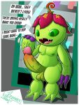  anthro balls bandai_namco beverage big_penis claws digimon digimon_(species) elemental_creature elemental_humanoid english_text erection fangs flora_fauna flower flower_creature flower_humanoid genitals green_body green_eyes green_sclera hi_res huge_penis humanoid humanoid_genitalia humanoid_penis male nipples not_furry nude open_mouth outline palmon penis plant plant_humanoid solo speech_bubble teeth text thick_thighs tongue voy_barranca_abajo wide_hips 