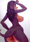  2023 anthro areola barely_visible_genitalia barely_visible_pussy big_breasts big_butt biped black_body black_fur black_hair breasts butt canid canine canis digital_media_(artwork) domestic_dog female fur genitals hair hi_res long_hair looking_at_viewer looking_back looking_back_at_viewer lyahim mammal multicolored_body multicolored_fur nipples nude_anthro nude_female orange_body orange_fur pink_areola pink_nipples portrait pussy rizapiska_(character) solo three-quarter_portrait two_tone_body two_tone_fur wide_hips yellow_eyes 
