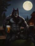  2023 abs alcohol animal_genitalia animal_penis anthro balls beer bench beverage biceps body_hair canid canine canine_genitalia canine_penis chest_hair deltoids ear_piercing facial_piercing full_moon genitals grin grinning_at_viewer hi_res holding_beverage holding_object looking_at_viewer male mammal manly moon muscular muscular_thighs navel night nipples nose_piercing nose_ring nude obliques orcfun outside painting_(artwork) park_bench pecs penis piercing pubes remington_(stormwx_wolf) ring_piercing sheath sitting smile solo spread_legs spreading traditional_media_(artwork) triceps were werecanid werecanine werewolf yellow_sclera 