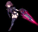  1girl aegis_sword_(xenoblade) black_gloves breasts chest_jewel cleavage corruption dark_persona earrings fingerless_gloves gem gloves highres jewelry large_breasts leaning_forward matrix16 official_alternate_costume purple_hair purple_shorts purple_thighhighs pyra_(xenoblade) red_eyes red_gemstone short_hair short_shorts shorts solo super_smash_bros. swept_bangs sword thighhighs thighs tiara weapon xenoblade_chronicles_(series) xenoblade_chronicles_2 