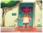  2023 anthro border building domestic_pig door doormat female hooves house lilmoonie mammal oinky_(lilmoonie) pink_body pink_skin solo suid suina sus_(pig) white_border 