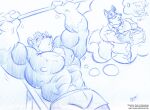  2011 abs anthro bear bench_press biceps big_muscles black_nose bodily_fluids bottomwear bulge canid canine clothed clothing cooner dialogue duo exercise eyewear flexing fox fur glasses hair holding_object huge_abs huge_biceps huge_muscles huge_pecs huge_quads male mammal maximus_ursus muscular muscular_anthro muscular_male necktie nipples pants pecs shirt simple_background speech_bubble tail tears text thought_bubble topless topwear underwear underwear_only url weightlifting workout 