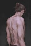  1boy 3aem back black_background ear_piercing getou_suguru highres jujutsu_kaisen looking_back male_focus medium_hair piercing solo topless_male upper_body 