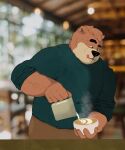  absurd_res bakerman) barista bear bittercrittercafe brown_bear buffmuffin_(doug grizzly_bear hi_res humanoid invalid_tag lgbt_pride male male/male mammal muscular pecs slightly_chubby solo thick ursine 