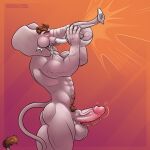  afoxywitch anthro blowing_trunk elephant elephantid genitals hi_res humanoid_genitalia humanoid_penis male mammal muscular penis proboscidean solo toned_thighs 