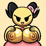  1:1 2023 absurd_res ambiguous_species annabee_(woebeeme) antenna_bow antennae_(anatomy) anthro areola arthropod bee big_breasts black_eyes bow_accessory breast_play breasts brown_areola brown_nipples digital_media_(artwork) duo eyelashes female genitals glans hand_on_breast hi_res huge_breasts humanoid_genitalia humanoid_penis hymenopteran insect male male/female nipples no_pupils open_mouth orange_background penis pixel_(artwork) pixelcap sex simple_background titfuck yellow_body yellow_skin 