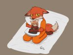  ailurid anthro back_to_the_dawn bed canid canine clothing crimsontome duo eyewear fox furniture glasses hi_res male male/male mammal photo pillow prison_uniform red_panda reed_(bttd) simple_background suit thomas_(bttd) 