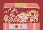  artist_name box candy candy_cane chilly_(kirby) closed_eyes crane_game cupcake food freezie gift gift_box gordo green_headwear hat heart highres key kirby kirby&#039;s_dream_land kirby_(series) lollipop maka-zzz maxim_tomato nightcap no_humans oro_(kirby) rainbow red_background sleeping star_rod string_of_flags swirl_lollipop waddle_dee waddle_doo 