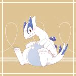  black_eyes blush chinese_commentary fang highres huan_long light_brown_background lugia no_humans pokemon pokemon_(creature) signature sitting solo star-shaped_pupils star_(symbol) symbol-shaped_pupils twitter_username 