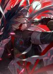  1boy artist_name aura_draws black_gloves black_hair black_jacket blade_(honkai:_star_rail) blood blood_on_face blood_on_mouth earrings fang fingerless_gloves floating_hair full_moon gloves highres holding holding_sword holding_weapon honkai:_star_rail honkai_(series) jacket jewelry long_hair long_sleeves looking_up male_focus moon moonlight night open_mouth outdoors parted_lips red_eyes red_sky sidelocks sky smile solo sword tassel tassel_earrings teeth upper_body v-shaped_eyebrows weapon 