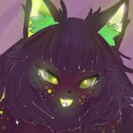  animal_humanoid black_nose cat_humanoid domestic_cat felid felid_humanoid feline feline_humanoid felis female fur green_ears green_eyes humanoid mammal mammal_humanoid nefzwg_(artist) open_mouth pink_background purple_body purple_fur simple_background solo spots tongue tongue_out wholesome 