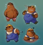  animal_crossing anthro armor belly beverage bodily_fluids boxers_(clothing) brown_body brown_fur clothed clothing coffee eulipotyphlan fur headgear helmet hi_res male mammal mole_(animal) mr._resetti nintendo overweight overweight_male slightly_chubby solo suspenders sweat sweatdrop underwear unknown_artist 